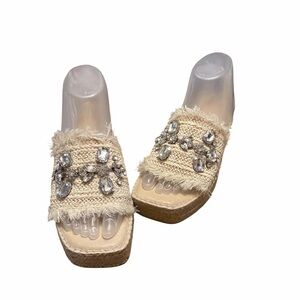 Steve Madden Beige Knit Embellished Platform Mules